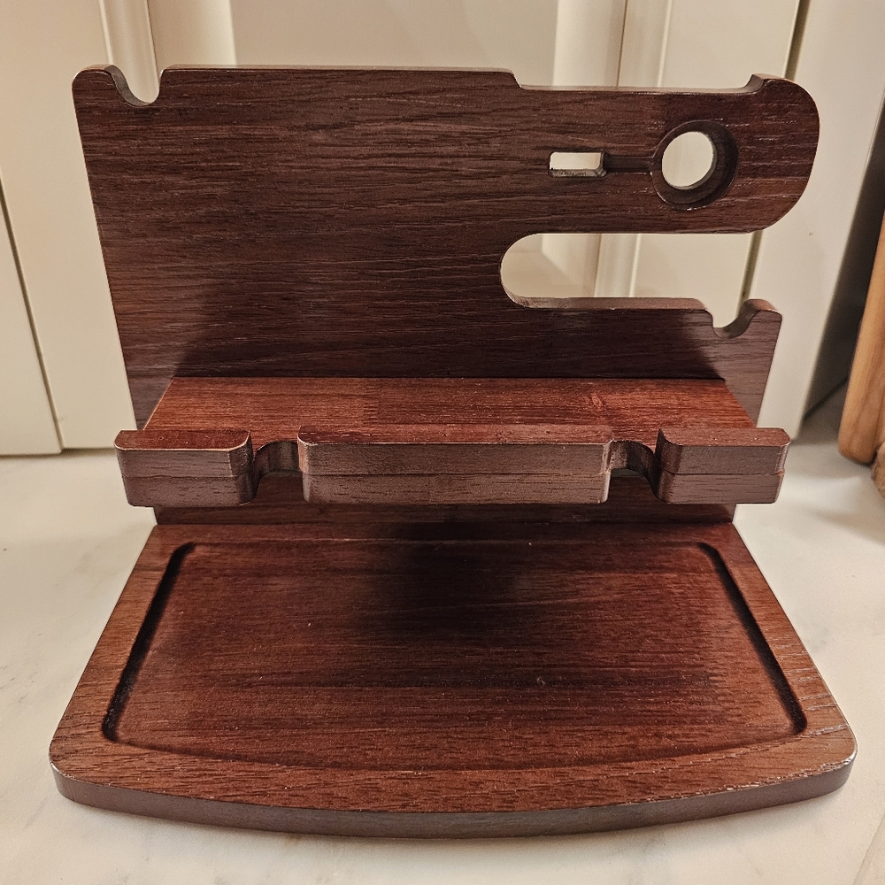 Wooden Charging Station Organizer Cell Phone Docking Jewelry Watch Nightstand